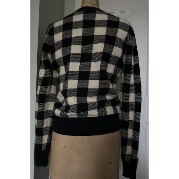 Ralph Lauren 100% Wool Buffalo Check Plaid Sweater, White Black, M Vintage Crew - Picture 2 of 16